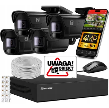 IP kamera MONITOROVACÍ SADA 4MPx IP POE – 4 KAMERY, NÁHLED 2560*1440, ČERNÁ