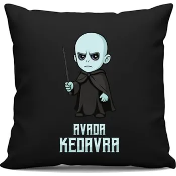 Žertovný předmět Avada Kedavra - pro fanoušky série Harry Potter - černý polštář s potiskem- Tričkový.cz