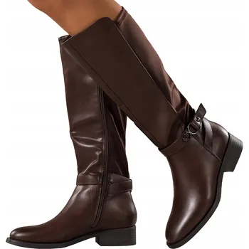 Dámské kozačky KOZAČKY Čokoládové Dámské POHODLNÉ Na Stabilním Podpatku Pružný Svršek MÓDNÍ vel. 37