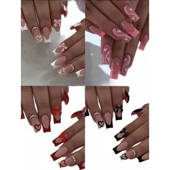 Umělé nehty UMĚLÉ NEHTY TIPSY DLOUHÉ ČTVERCE OZDOBY 3D SADA 96 KS 4 ZA 3