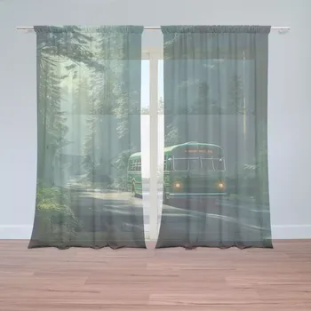 Záclona Sablio Záclony Zelený autobus v lese: 2ks 150x250cm