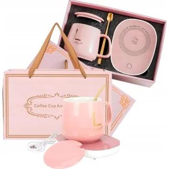SADA OHŘÍVAČE NA KÁVU/ČAJ, HRNEK, LŽIČKA, USB KABEL DÁREK růžová