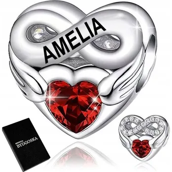 Přívěsek STŘÍBRNÝ PŘÍVĚSEK CHARMS SRDCE NEKONEČNO JMÉNO AMÉLIE AMELKA STŘÍBRO 925
