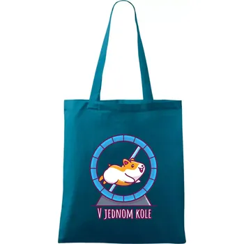 Křeček v jednom kole - Taška bavlněná - 42 x 38 cm ( Petrolejová )