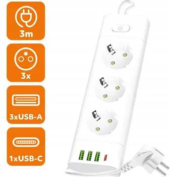 Napájecí kabel Prodlužovací Kabel Laitica 3 m 3 ks bílá