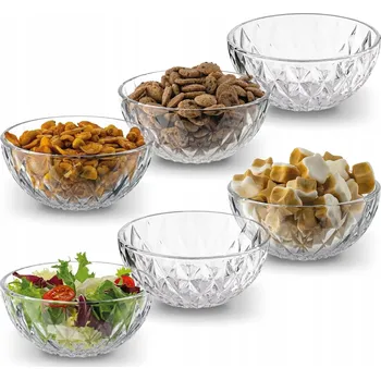 Sada skleněných salátových misek misky na svačinu, 6 KUSŮ kulatých misek 350ml