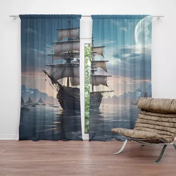 Závěs Sablio Závěs Plachetnice mezi skalami: 2ks 140x250cm