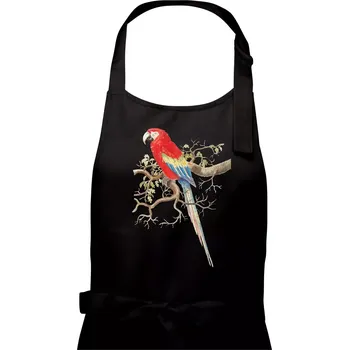 Kuchyňská zástěra Papoušek na listnatém stromě - Pánská zástěra na vaření - Univerzální velikost ( Černá )
