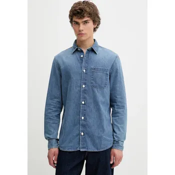 Pánská košile Džínová košile Tommy Jeans pánská, modrá barva, regular, s klasickým límcem, DM0DM22121 55A, vel. XXL