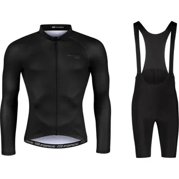 cyklistický dres Force PURE černý cyklistický dres - dlouhý rukáv + Force ACTION černé cyklokraťasy černý M + DÁREK