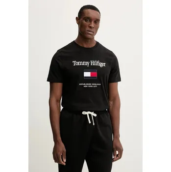 Pánské tričko Bavlněné tričko Tommy Hilfiger pánské, černá barva, s aplikací, MW0MW42736 99X, vel. L