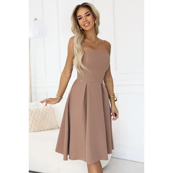 Dámské oblečení 641-2 VIVIENNE corset flared midi dress for special occasions - beige NUMOCO krémová 3465626