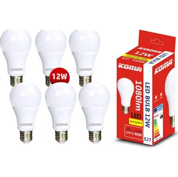 Žárovka KOMA Sada 6ks LED žárovek KOMA E27 12W, 230V, 1080lm, 20000h, 6500K, studená bílá