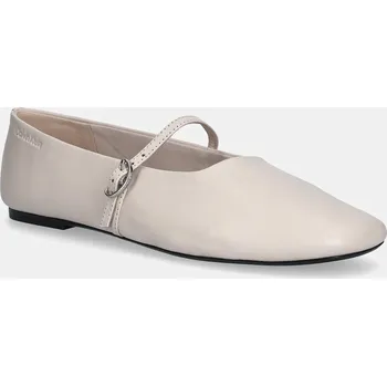 Dámské baleríny Kožené baleríny Calvin Klein OBLIQUE BALLERINA MJ LTH HDW béžová barva, HW0HW02847 01X, EUR 41