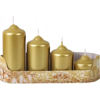 Svíčka Nohel Garden Svíčky adventní STUPŇOVITÉ metalické d4,5x5/7/9/11cm - zlatá 4ks