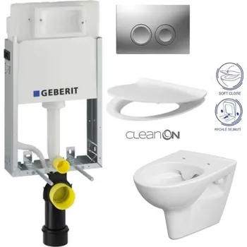 WC sada GEBERIT KOMBIFIXBasic vč. matného tlačítka DELTA 25 + WC CERSANIT CLEANON PARVA + SEDÁTKO 110.100.00.1 21MA PA2