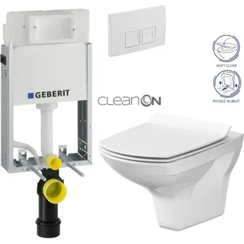 Klozet GEBERIT KOMBIFIXBasic vč. bílého tlačítka DELTA 50 + WC CERSANIT CLEANON CARINA + SEDÁTKO 110.100.00.1 50BI CA3