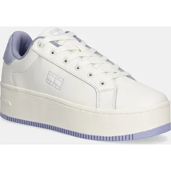 Dámské tenisky Kožené tenisky Tommy Jeans TJW FLATFORM ESS MU dámské, bílá barva, EN0EN02918 00X, EUR 41