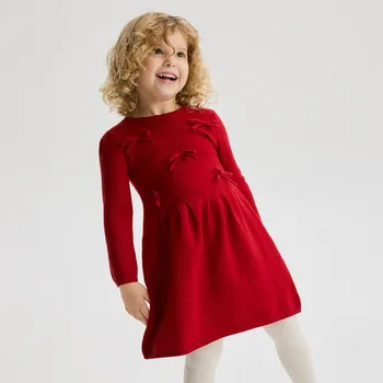 Dívčí šaty Reserved - Pletené šaty s mašličkami - červená - 771FH-33X - 771FH-33X-104