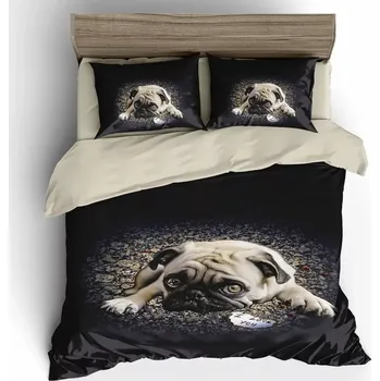 Povlečení Sada Bavlněného oboustranného povlečení na 2 postele s 3D EFEKTEM 70x90/140x200cm - BULDOČEK BLACK + PROSTĚRADLO ZDARMA !