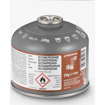 Plynová kartuše DECATHLON Šroubovací plynová kartuše k vařiči do extrémních teplot 230 g KAŠTANOVÁ|ORANŽOVÁ