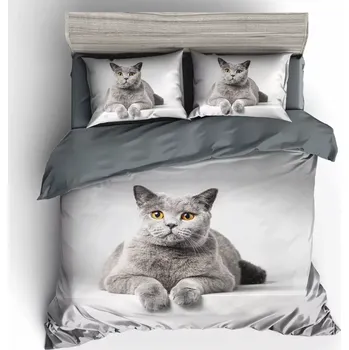 Povlečení Sada Bavlněného oboustranného povlečení na 2 postele s 3D EFEKTEM 70x90/140x200cm - KOČKA BRITSKÁ + PROSTĚRADLO ZDARMA!