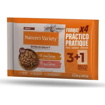 Krmivo pro kočku 44x85g Nature's Variety Bites in Sauce - s kuřecím a lososem
