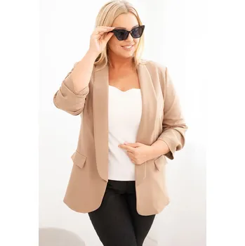 Dámská bunda Kesi Dámská sako Plus Size bez zapínání Barva: Béžová, Velikost: XL/XXL
