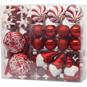 Vánoce Koule MagicHome Vánoce, sada, 47 ks, červené, mix, na vánoční stromek