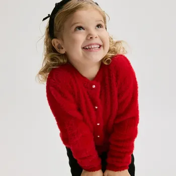 Dívčí mikina Reserved - Kardigan s ozdobnými knoflíky - červená - 778FH-33X - 778FH-33X-104