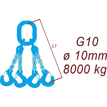 Upínací popruh BEST MAXX 8000kg Vázací řetěz G10 čtyřpramenný, oko-hák, 10mm+ zkracovací článek