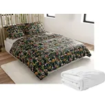 Sada mikroplyšového povlečení MYSTIC GARDEN tmavě zelené + prostěradlo mikroplyš SOFT 180x200 cm bílé, dvoulůžko, 200x220 + 2 polštáře 70x90 cm