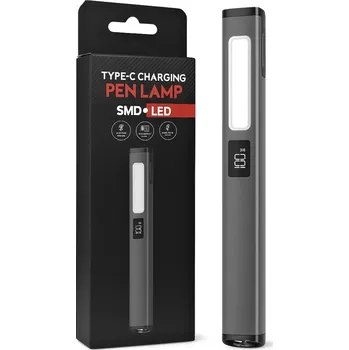 Svítilna Nakida W08 dílenská inspekční COB LED svítilna, USB-C, šedá (Nabíjecí svítilna | magnetická spona | pero svítilna | bílé / teplé / červené světlo | displej procenta | lehká | dílenská, inspekční, kapesní, EDC, auto, kemp, servis | aku svítilna | blikačka)