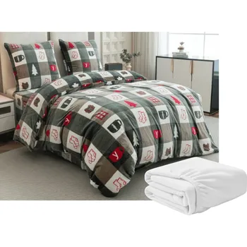 Povlečení Sada mikroplyšového povlečení CHRISTMAS SOCKS zelené + prostěradlo mikroplyš SOFT 90x200 cm bílé, jednolůžko