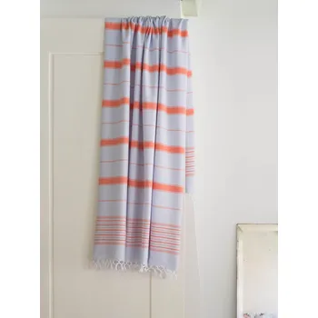 Osuška bavlněná - světle modrá s oranžovými proužky