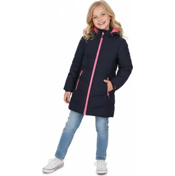 Dívčí kabát KUGO Dívčí zimní kabát DKB2380 Tmavě modrá/ Růžová Velikost: 158