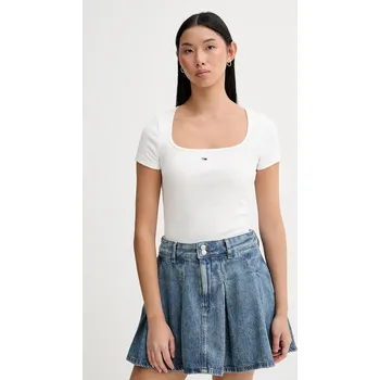 Dámské tričko Tričko Tommy Jeans dámské, béžová barva, DW0DW21837 00X, vel. S