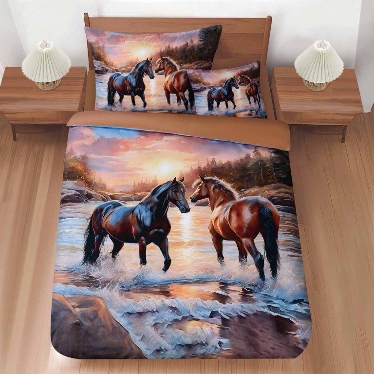 JAHU, Povlečení 3D KONĚ PŘI SOUMRAKU 45 x 45 + 70 x 90 + 140 x 200 cm