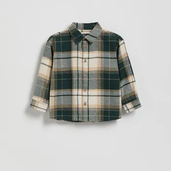 Chlapecké tričko Reserved - Bavlněná kostkovaná košile - tmavě zelená - 662HF-79X - 662HF-79X-80