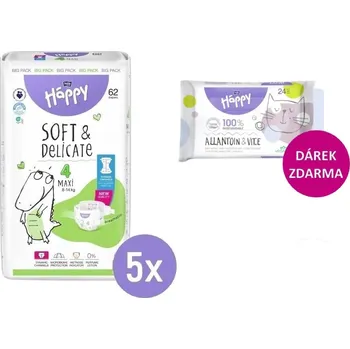 jednorázová plena 5x Bella Happy 4 MAXI Big Pack 8-14kg, 62ks + Bella Happy Vlhčené ubrousky 24ks