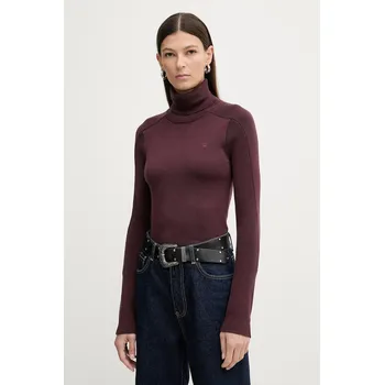 Dámský svetr Vlněný svetr G-Star Core turtle slim knit dámský, vínová barva, s golfem, D27713-B692 D27713.B692 83X, vel. S
