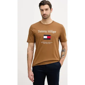 Pánské oblečení Bavlněné tričko Tommy Hilfiger MW0MW42736 hnědá 82X, vel. L