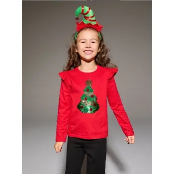 Sinsay - Vánoční tričko s flitrovým stromečkem - červená - 684DY-33X - 684DY-33X-116