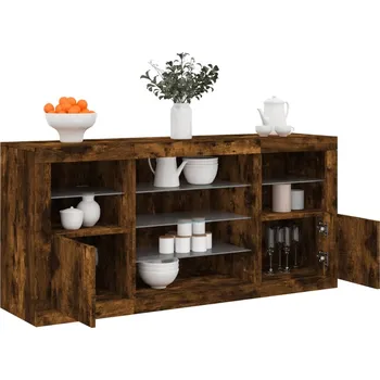 Organizace kuchyně zahrada-XL Příborník s LED osvětlením kouřový dub 142,5 x 37 x 67 cm 3209090