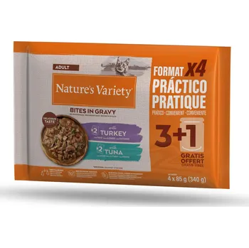 Krmivo pro kočku 44x85g Nature's Variety Bites v omáčce - s krůtím a tuňákem