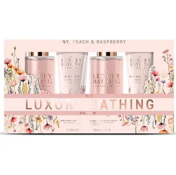 Kosmetická sada Grace Cole Luxury Bathing Peony, Peach & Raspberry sada s péčí o tělo a ruce 4ks malá