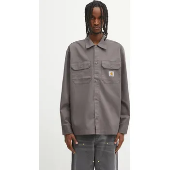 Pánská košile Košile Carhartt WIP L/S Craft pánská, šedá barva, relaxed, s klasickým límcem, I033814.33CXX, XL, 90Y