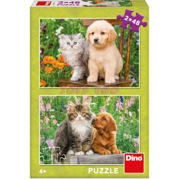 Dino 381728 Puzzle Pejsek a kočička na zahradě 2x48 dílků