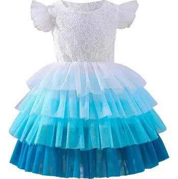 Princess Krajkové šaty s volánky vel. 122 - Tyrkysové