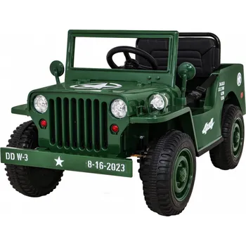 Dětské elektrovozidlo Retro vojenské auto pro děti zelené + pohon 4x4 + dálkové ovládání + 2 nosiče zavazadel + pomalý start + MP3 LED